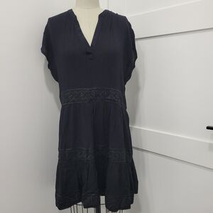 GL by Gibsonlook Women's Split Neck Tiered Lace Accents Dress Black Size M